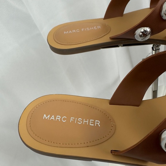 MARC FISHER Bryte Brown Straps with Silver Oversized Studs Slip On Sandal 8 1/2 - Picture 6 of 8